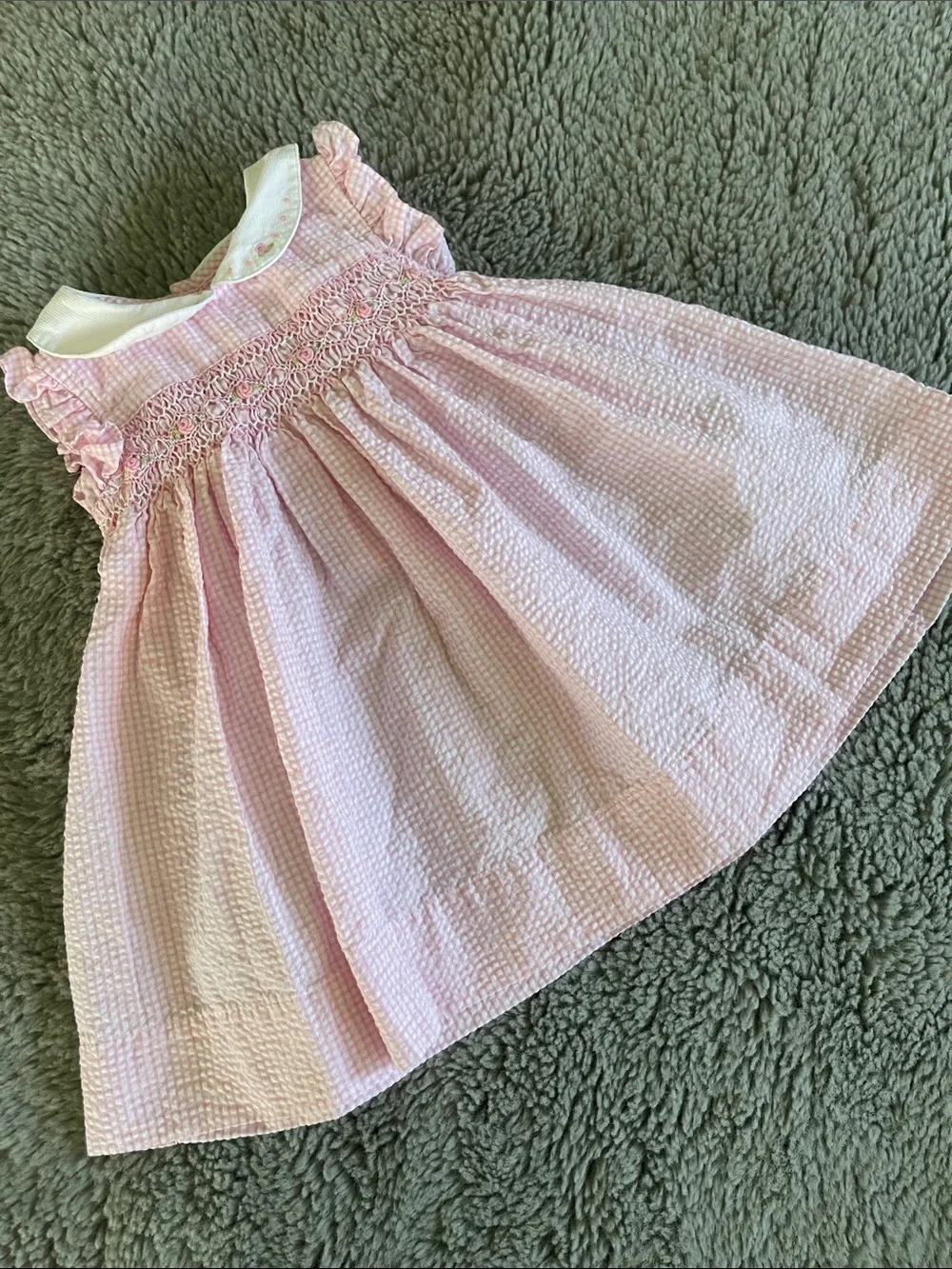 Carter’s Pink Smocked Girls' Formal Party Dress with White Collar Sz 6M